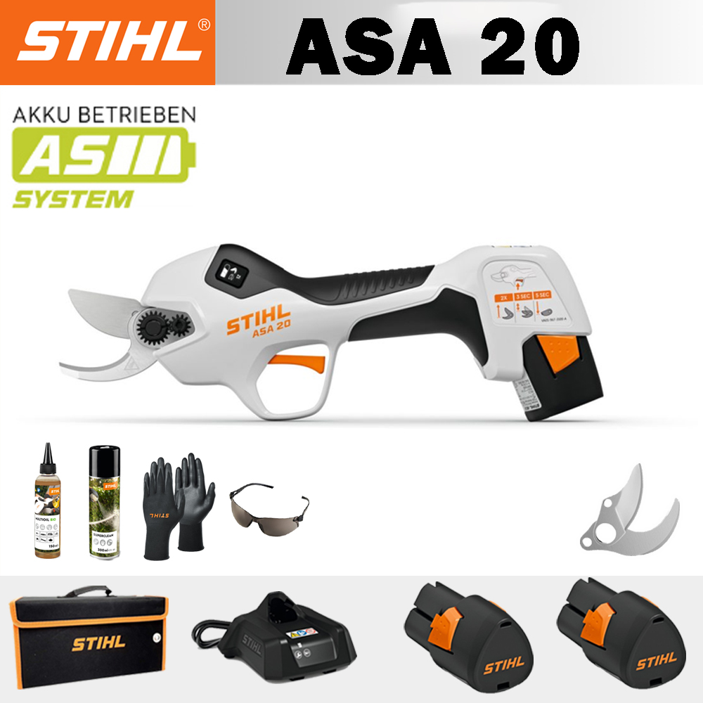 【STIHL】 ASA20*1, lítium akkumulátor*2, tárolódoboz*1, vágófej*1, töltő*1