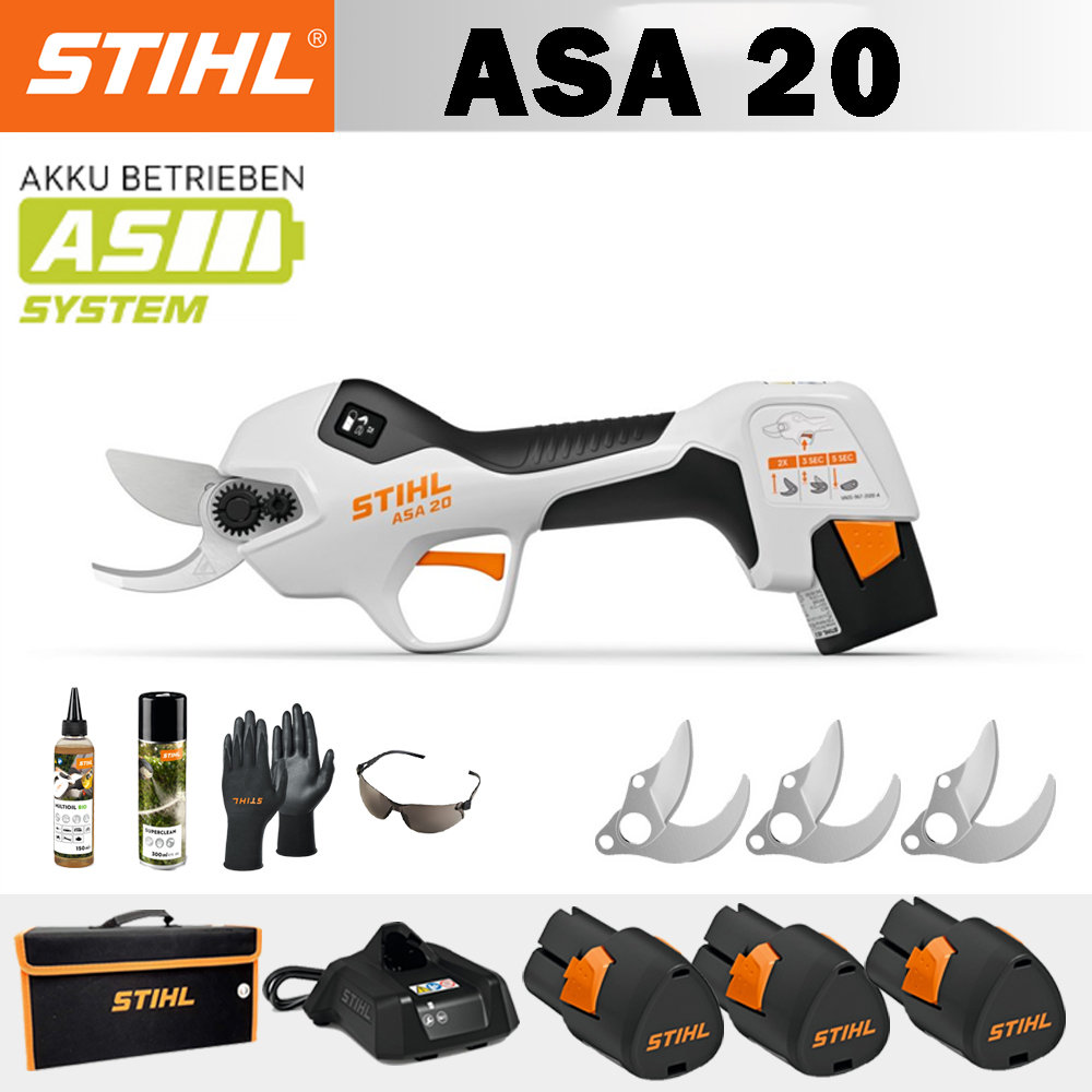 【STIHL】 ASA20*1, lítium akkumulátor*3, tárolódoboz*1, vágófej*3, töltő*1